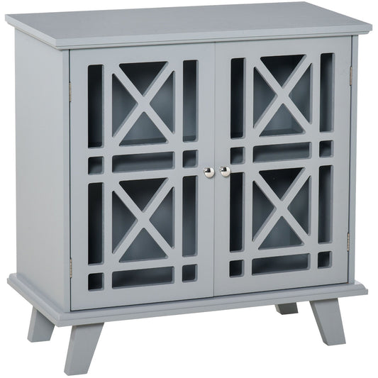 Storage Cabinet with Fretwork Doors and Shelf, Modern Freestanding Sideboard, Buffet, Grey Storage Cabinets Grey  at Gallery Canada