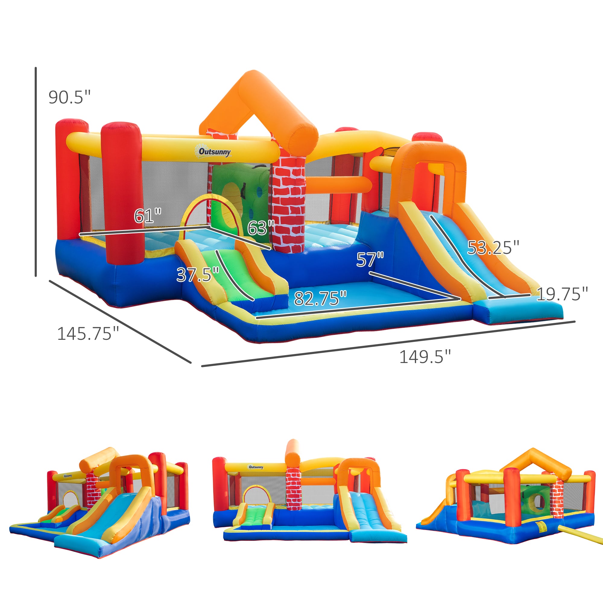 4 in 1 Kids Bounce House Castle-themed Extra Large Double Slides &; Trampoline Design Inflatable Pool Climbing Wall with Carrybag Air Blower Inflatables at Gallery Canada