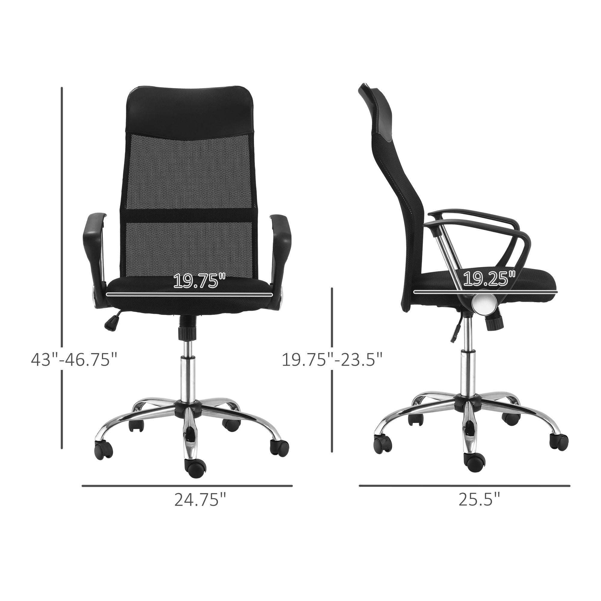 Mesh Office Chair, High Back Desk Chair, Swivel Computer Chair with Adjustable Height, Wheels, Black Task Chairs at Gallery Canada