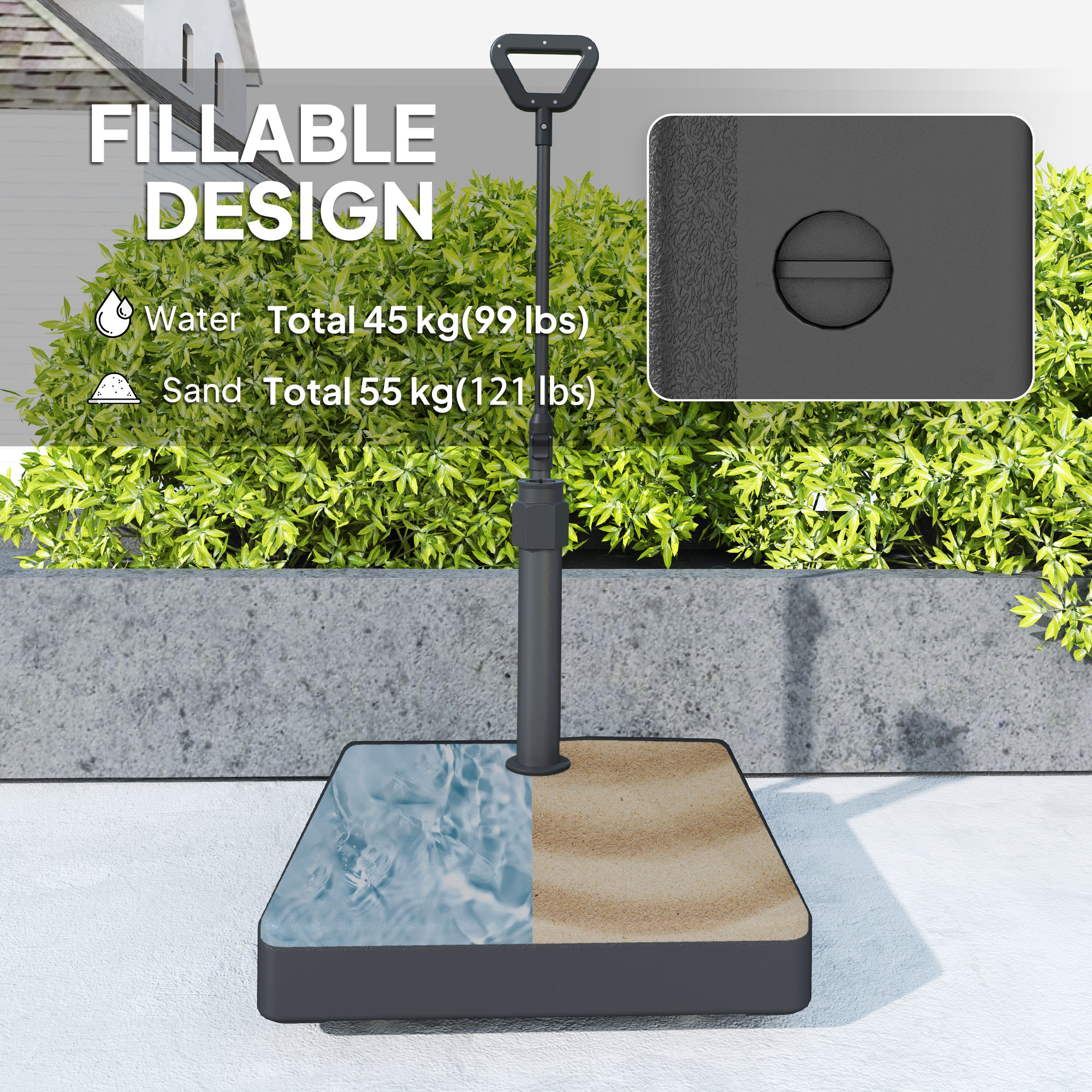 Patio Umbrella Base with Adjustable Wheels and Handle, Outdoor Patio Umbrella Stand, Filled Up to 121lbs with Stand, 99lbs with Water for Garden Poolside, Black Umbrella Bases at Gallery Canada
