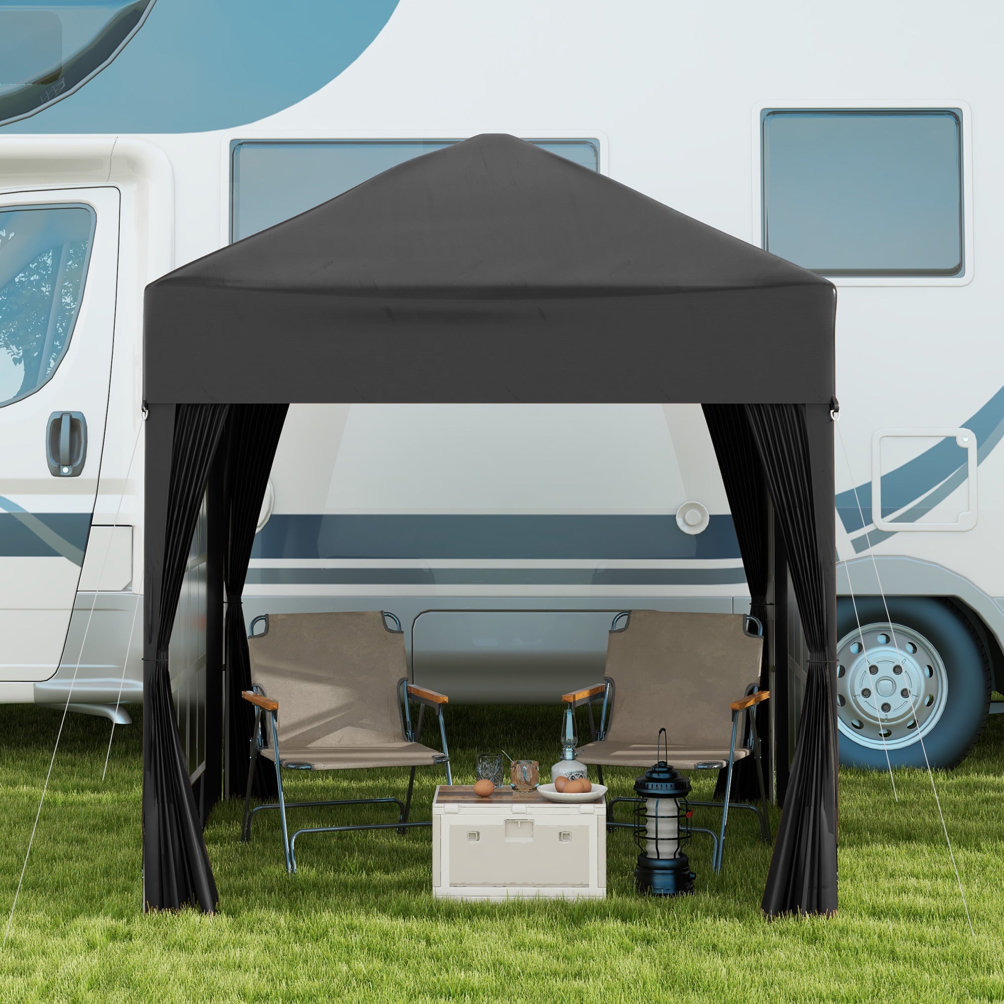 6.6'x6.6' Pop Up Canopy Tent with Sidewalls, Instant Sun Shelter Camping Gazebo with Carry Bag, Black Pop Up Canopies at Gallery Canada
