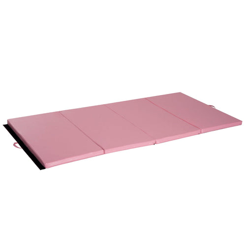 4ft x 8ft x 2inch Tri-Fold Gymnastics Tumbling Mat Exercise Mat with Carrying Handles for MMA, Martial Arts, Stretching, Core Workouts, Pink