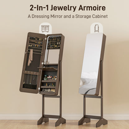 Standing Mirror Jewelry Cabinet, Jewelry Storage Cabinet with LED Lights and Angle Adjustable Full Length Mirror, Brown Jewelry Armoire & Jewellery Mirror Cabinets   at Gallery Canada