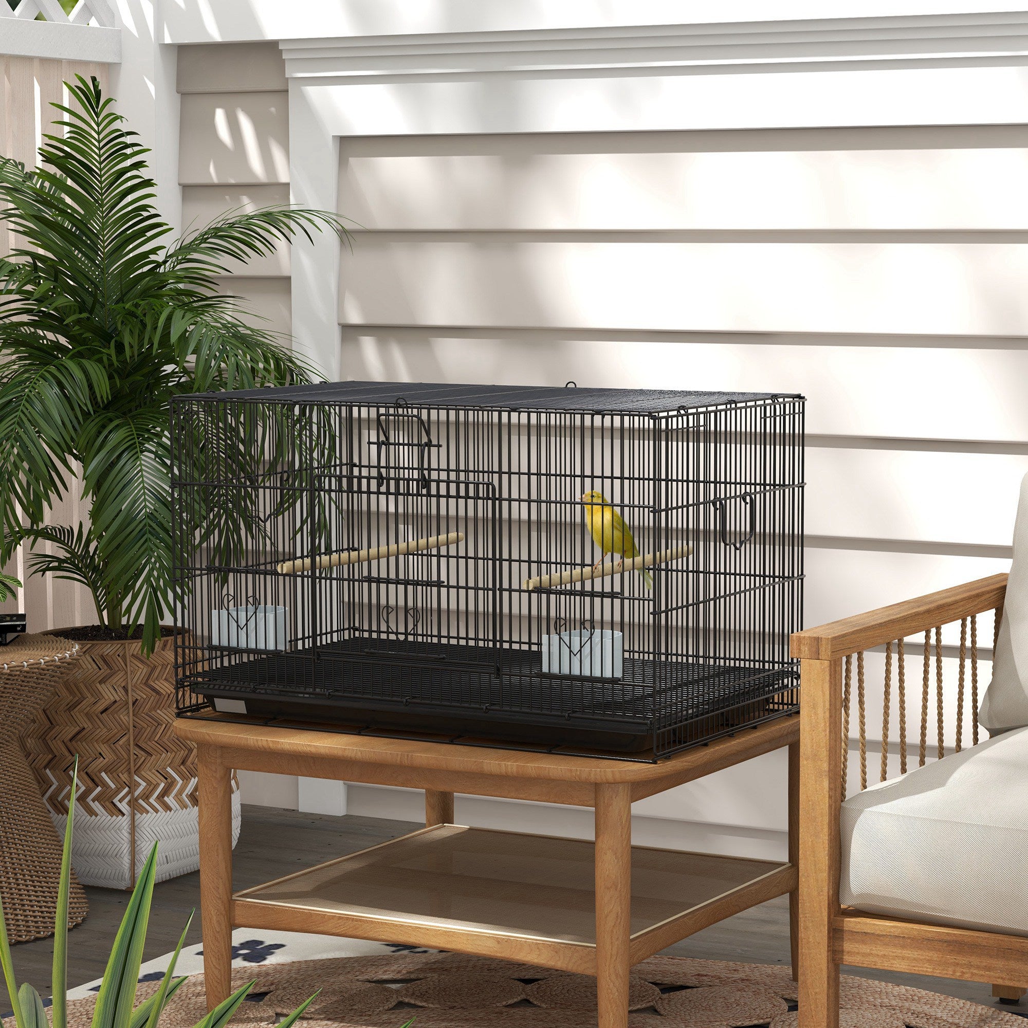 Birdcage for Canaries, Lovebirds Finches, Budgie Cage with Removable Tray, Bottom Mesh Panel, Wooden Perches, Swing, Ramp, Food Containers, 30