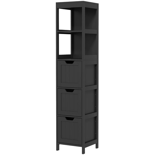 Narrow Bathroom Cabinet with 3 Drawers and 2 Tier Shelf, Tall Cupboard Freestanding Linen Tower, Black Bathroom Cabinets   at Gallery Canada