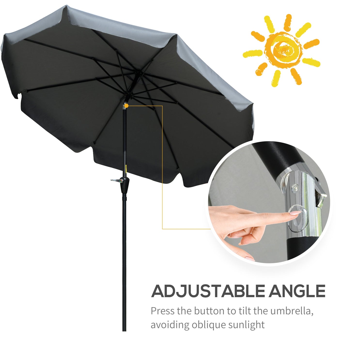 8.5 ft Outdoor Market Table Umbrella, Round Patio Umbrella with Tilt and Crank for Garden, Backyard, Deck, Dark Grey Sun Umbrellas   at Gallery Canada