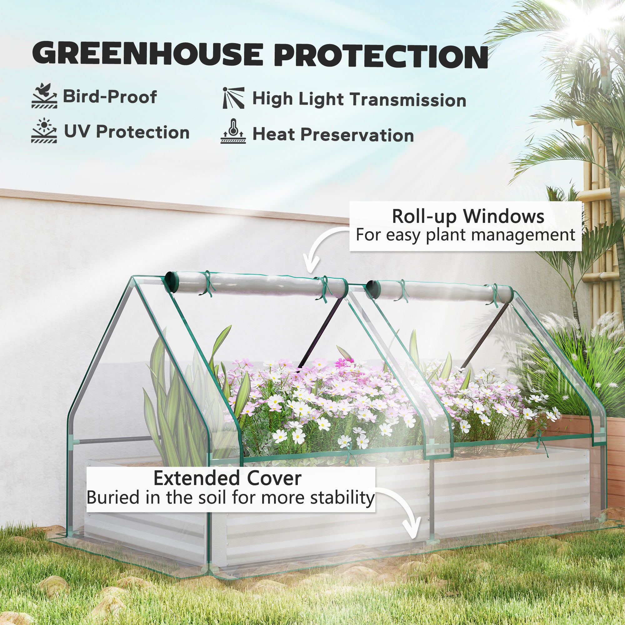 6' x 3' Metal Planter Box with Cover, Raised Garden Bed with Mini Greenhouse for Herbs, Vegetables, Clear and Silver Raised Garden Beds at Gallery Canada