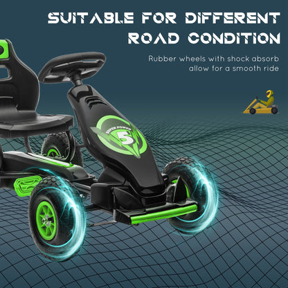 Pedal Go Kart w/ Adjustable Seat, Rubber Wheels Shock Absorb, Green Pedal Go Karts for Kids   at Gallery Canada