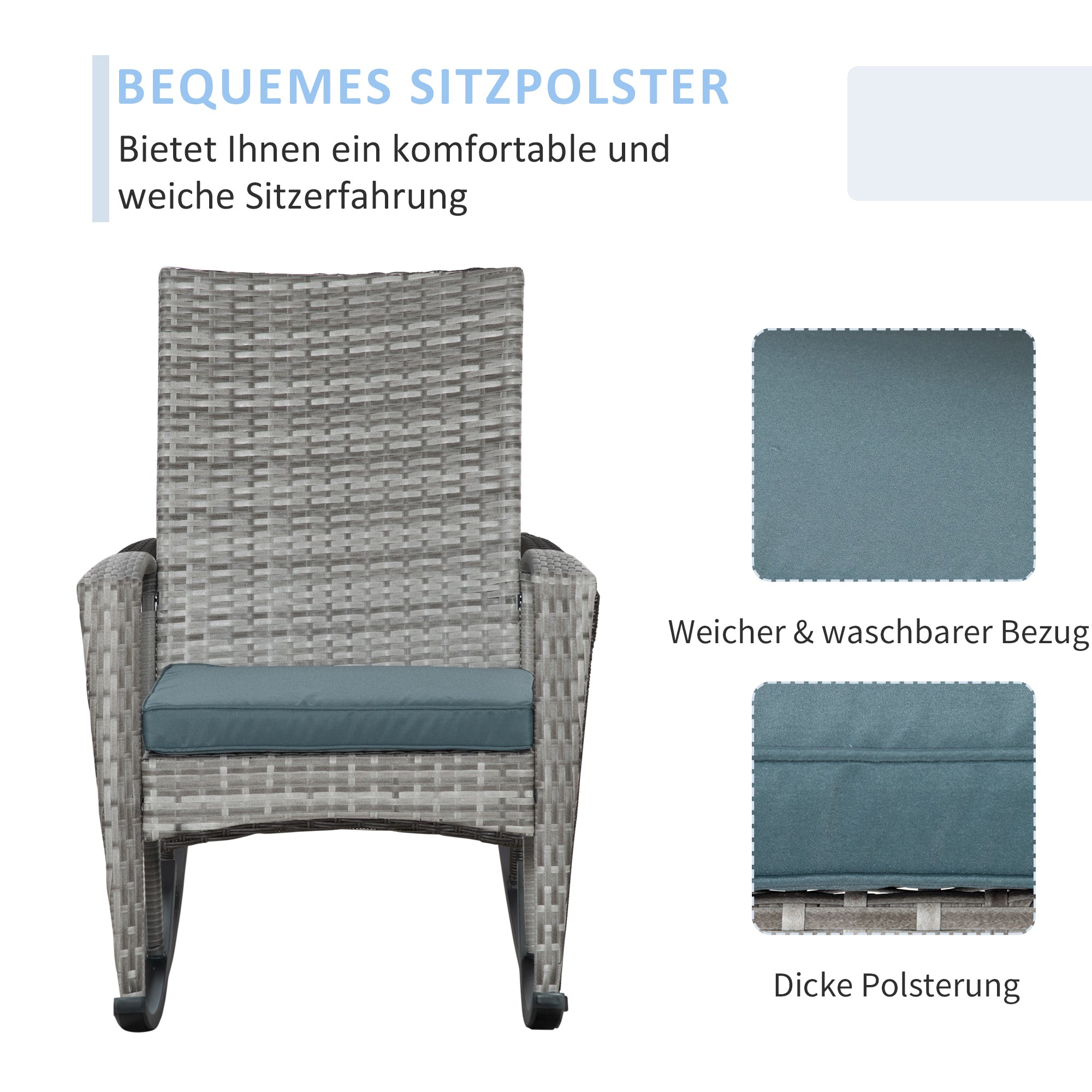 Outdoor PE Rattan Rocking Chair, Garden Glider Rocking Chair, Wicker Patio Chair Set with Armrest and Cushion, Grey Patio Chairs at Gallery Canada