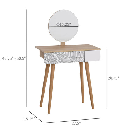 Vanity Desk with Mirror, Vanity Table with Drawer and Height Adjustable Mirror, Makeup Table with Wood Legs for Bedroom, Oak Dressing & Vanity Tables   at Gallery Canada