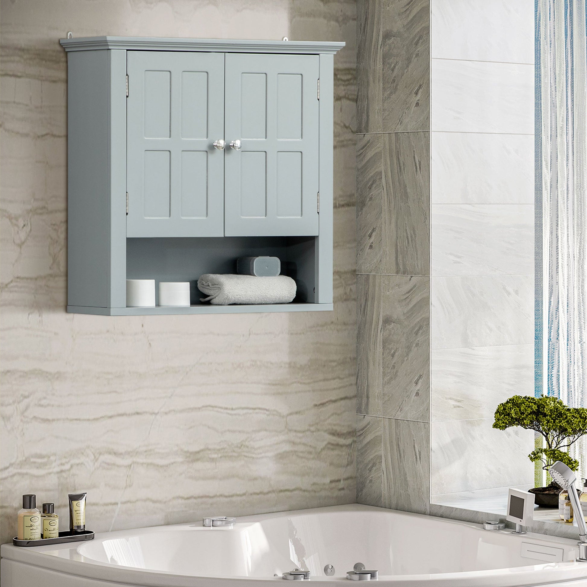 Bathroom Wall Cabinet, Medicine Cabinet, Over Toilet Storage Cabinet with Adjustable Shelf and 2 Doors for Hallway, Living Room, Gray Wall Mounted Cabinets   at Gallery Canada