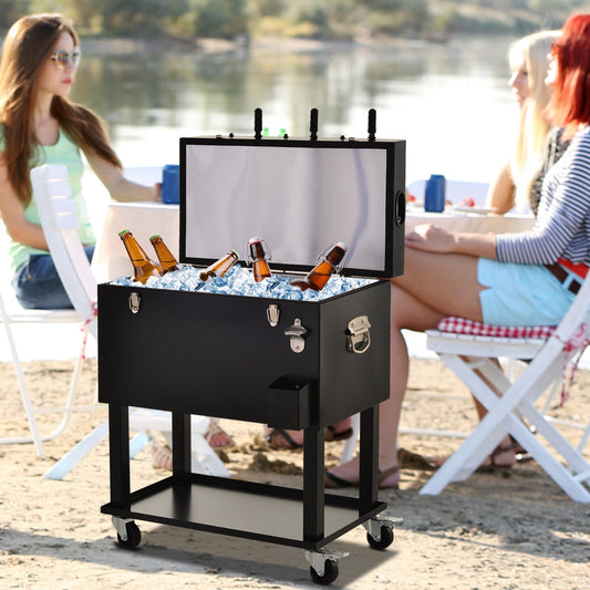 68QT Patio Cooler Ice Chest with Foosball Table Top, Portable Poolside Party Bar Cold Drink Rolling Cart on Wheels with Tray Shelf Black Cooler Boxes Black  at Gallery Canada