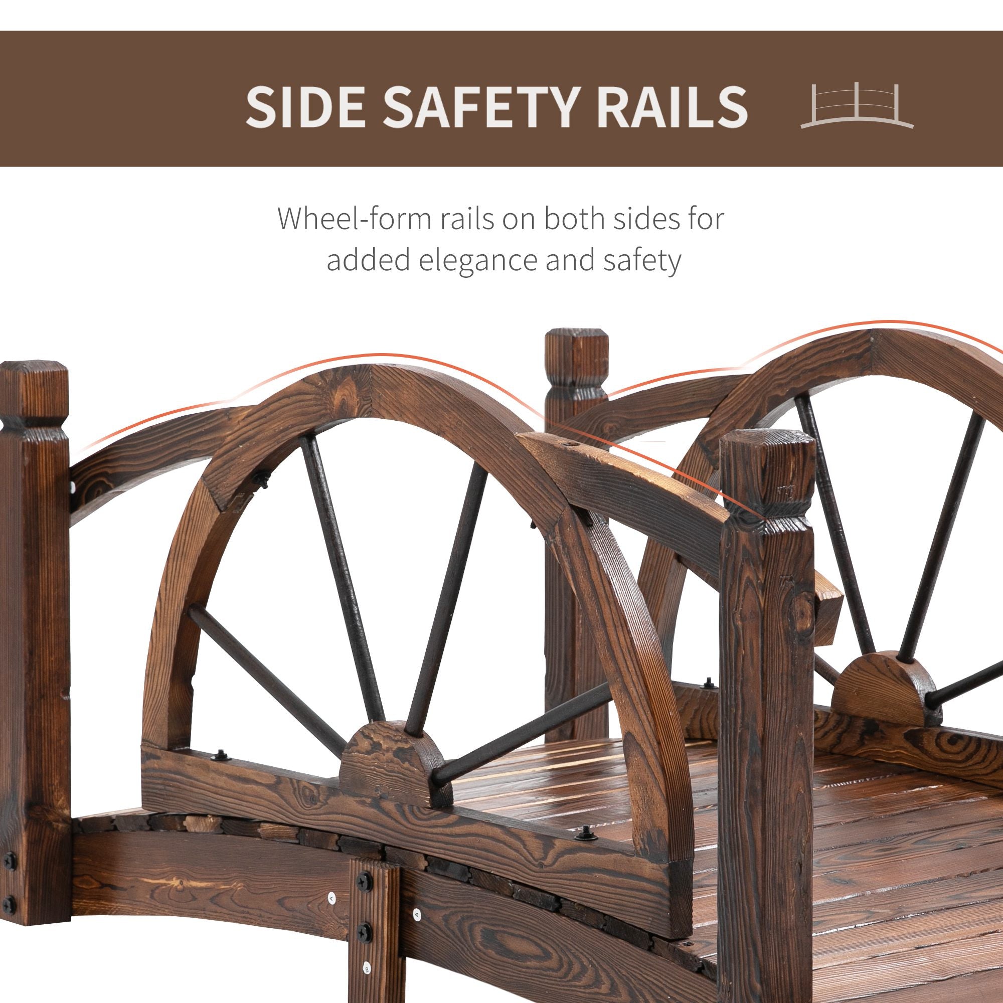 Wooden Garden Bridge, Decorative Arc Footbridge with Safety Guardrail Garden Decor at Gallery Canada