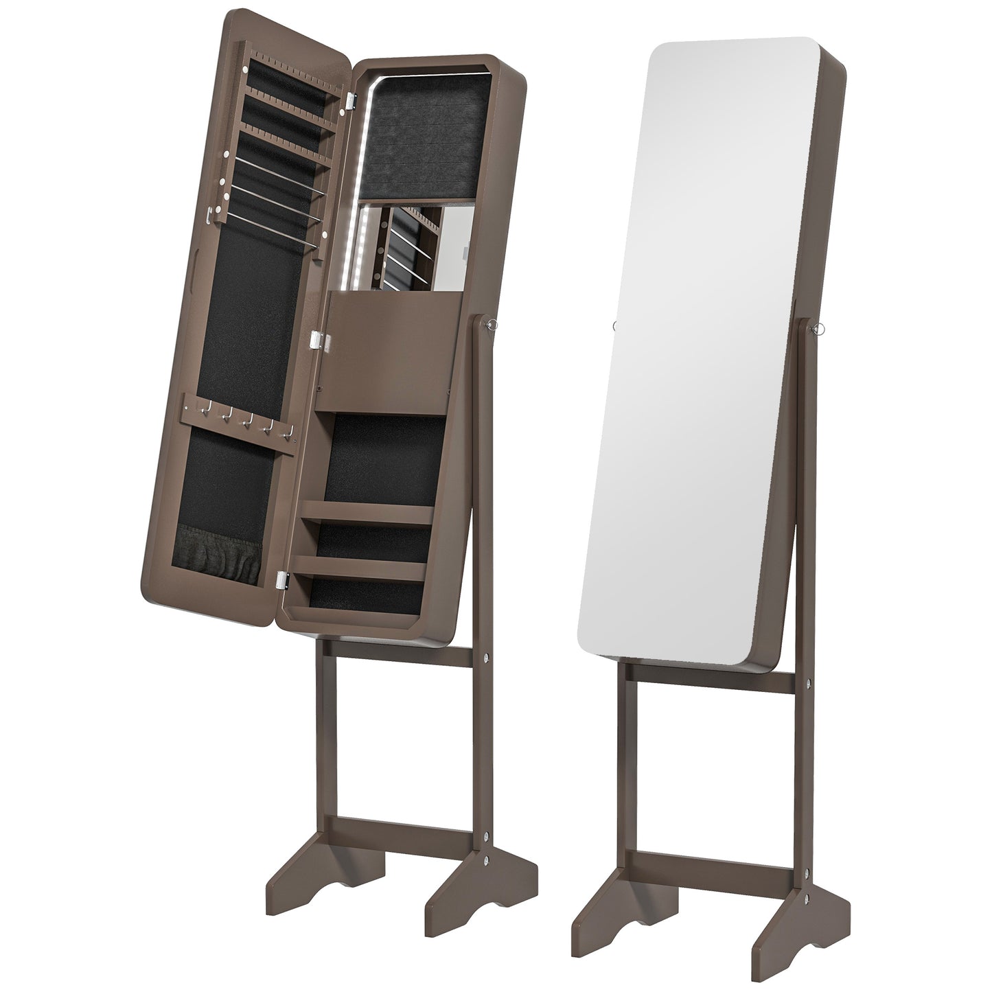 Standing Mirror Jewelry Cabinet, Jewelry Storage Cabinet with LED Lights and Angle Adjustable Full Length Mirror, Brown Jewelry Armoire & Jewellery Mirror Cabinets   at Gallery Canada