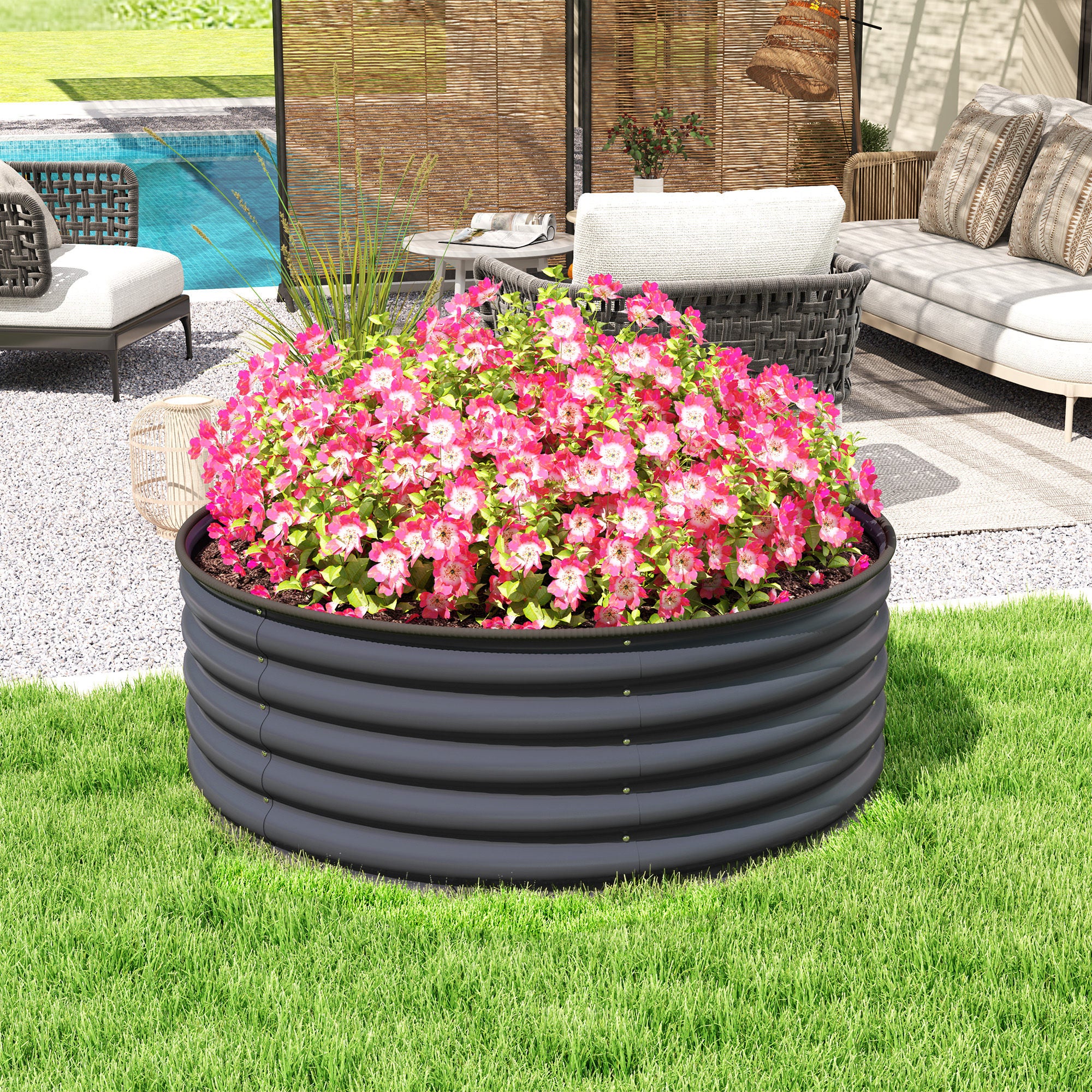 Galvanized Raised Flower Bed, 4 x 4 x 1.5 ft Outdoor Metal Raised Bed with Safety Edging and Gloves, Dark Grey Raised Garden Beds at Gallery Canada