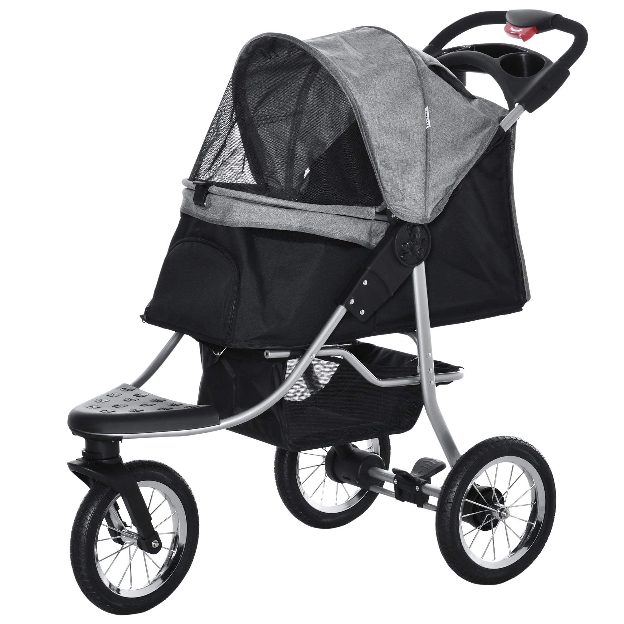 Pet Stroller with 3 Wheels, One-click Folding Design, Adjustable Canopy, Zippered Mesh Window Door, Grey Dog Bike Trailers & Strollers Multi Colour  at Gallery Canada