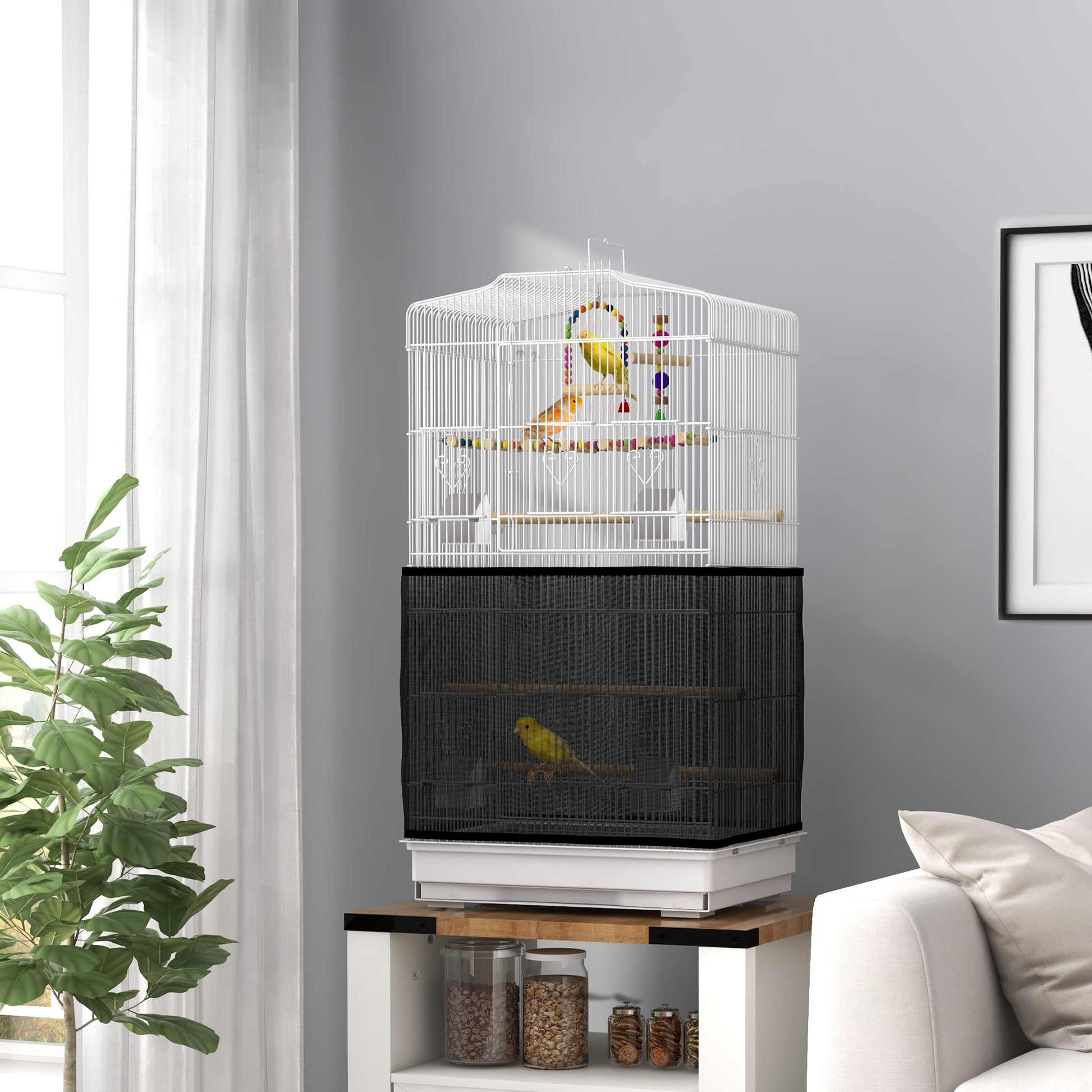 36" Bird Cage with Accessories, Handle, Mesh Cover, Tray, White Bird Cages White  at Gallery Canada