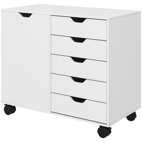 Mobile Filing Cabinet with 5 Drawers, Door and Adjustable Shelf, Rolling File Cabinet, Printer Table for Study