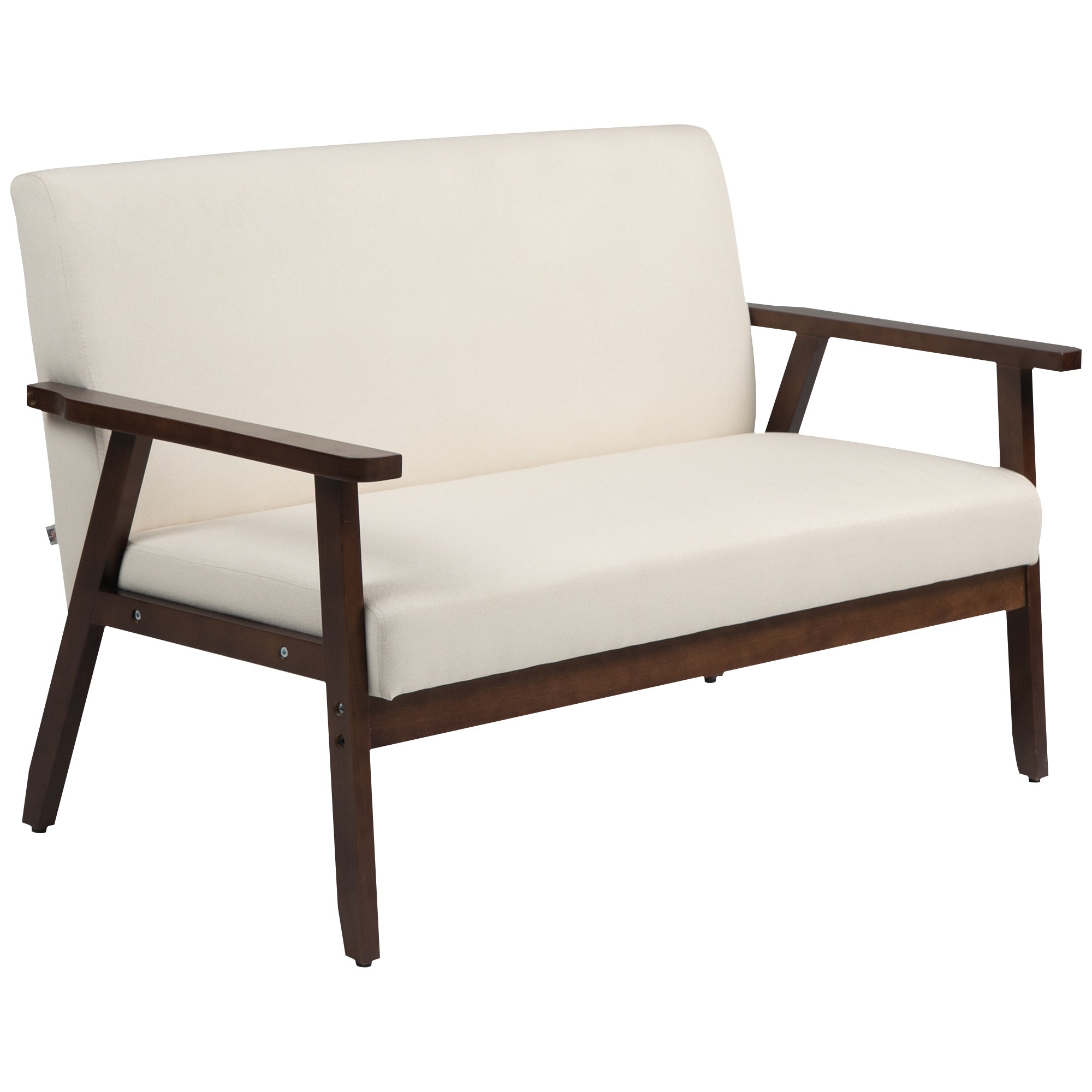 Compact Loveseat Sofa Couch Linen Fabric Double Seat Sofa with Rubber Wood Legs Cream White 2-Seater Sofas   at Gallery Canada