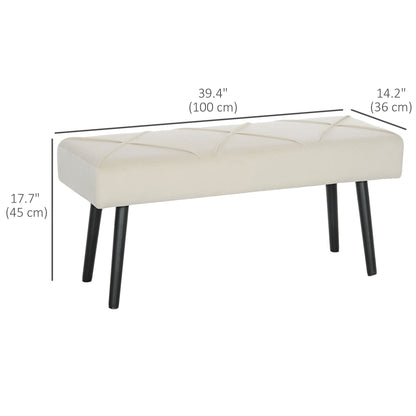 39 Inches Upholstered Bedroom Bench, Modern End of Bed Bench with Steel Legs, Cream White Storage Ottomans & Benches   at Gallery Canada