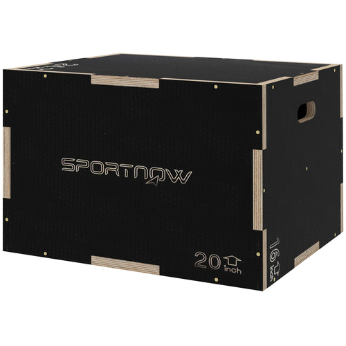 24/20/16 In Wooden Plyometric Jump Box with Handle Openings for Home Gym Workout Training