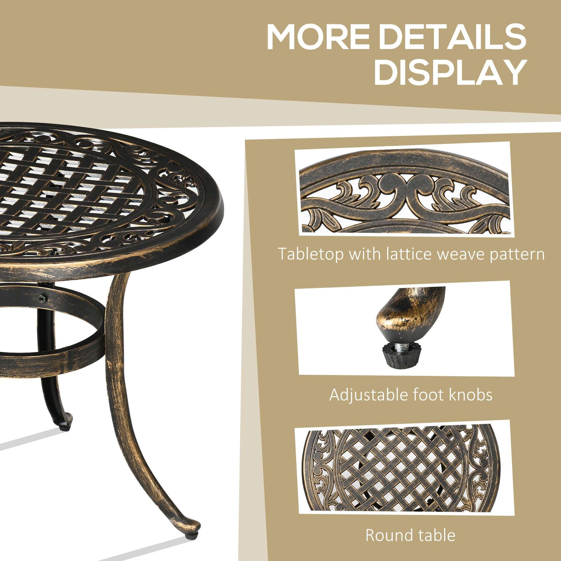 Ф23.6" Round Outdoor Side Table, Cast Aluminum Frame Patio Coffee Side Desk for Patio, Garden, Balcony, Bronze Patio Side Tables   at Gallery Canada