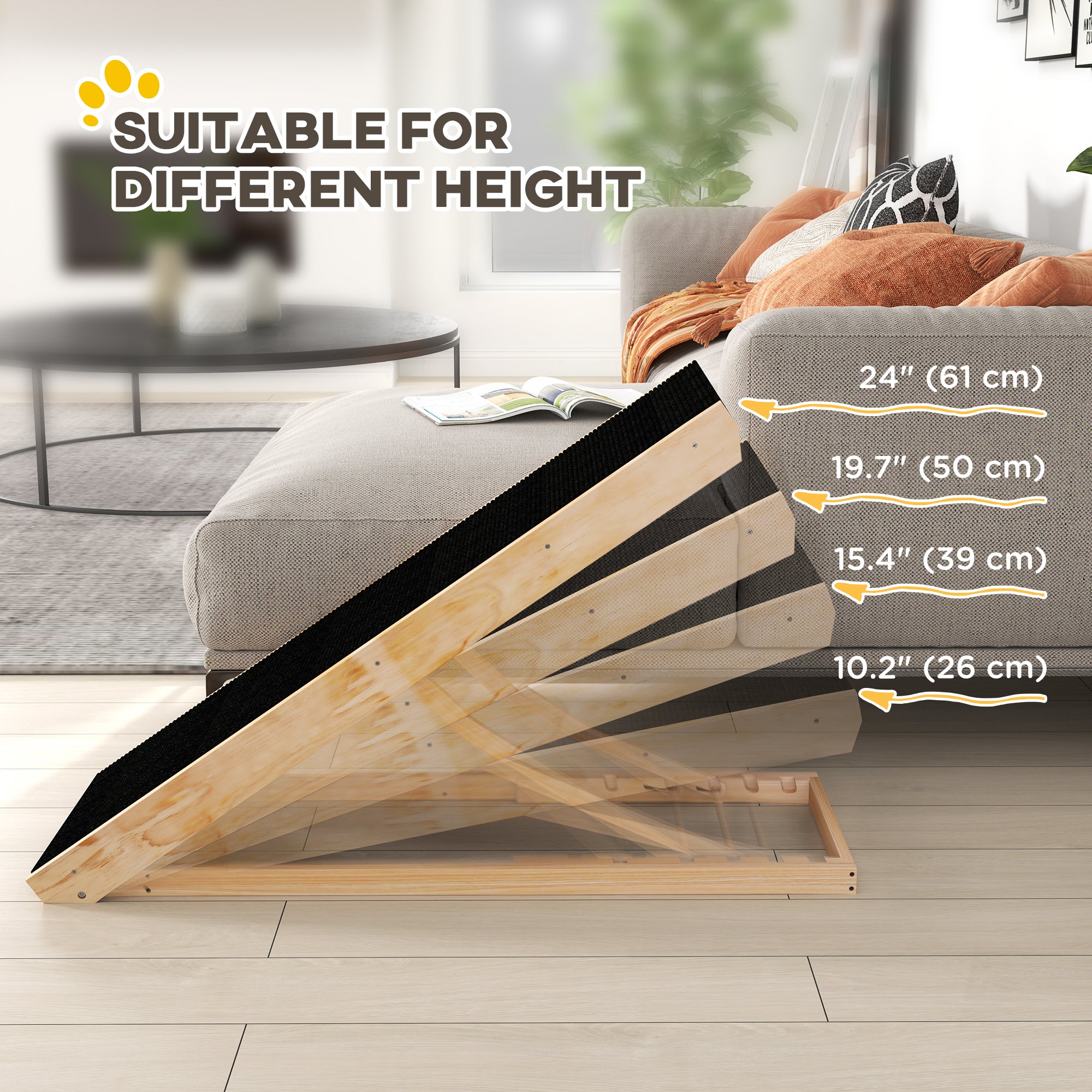 Dog Ramp Foldable Pet Ramp for Bed Couch, Height Adjustable, for Cats Large Dogs with Non Slip Carpeted Surface Dog Stairs at Gallery Canada