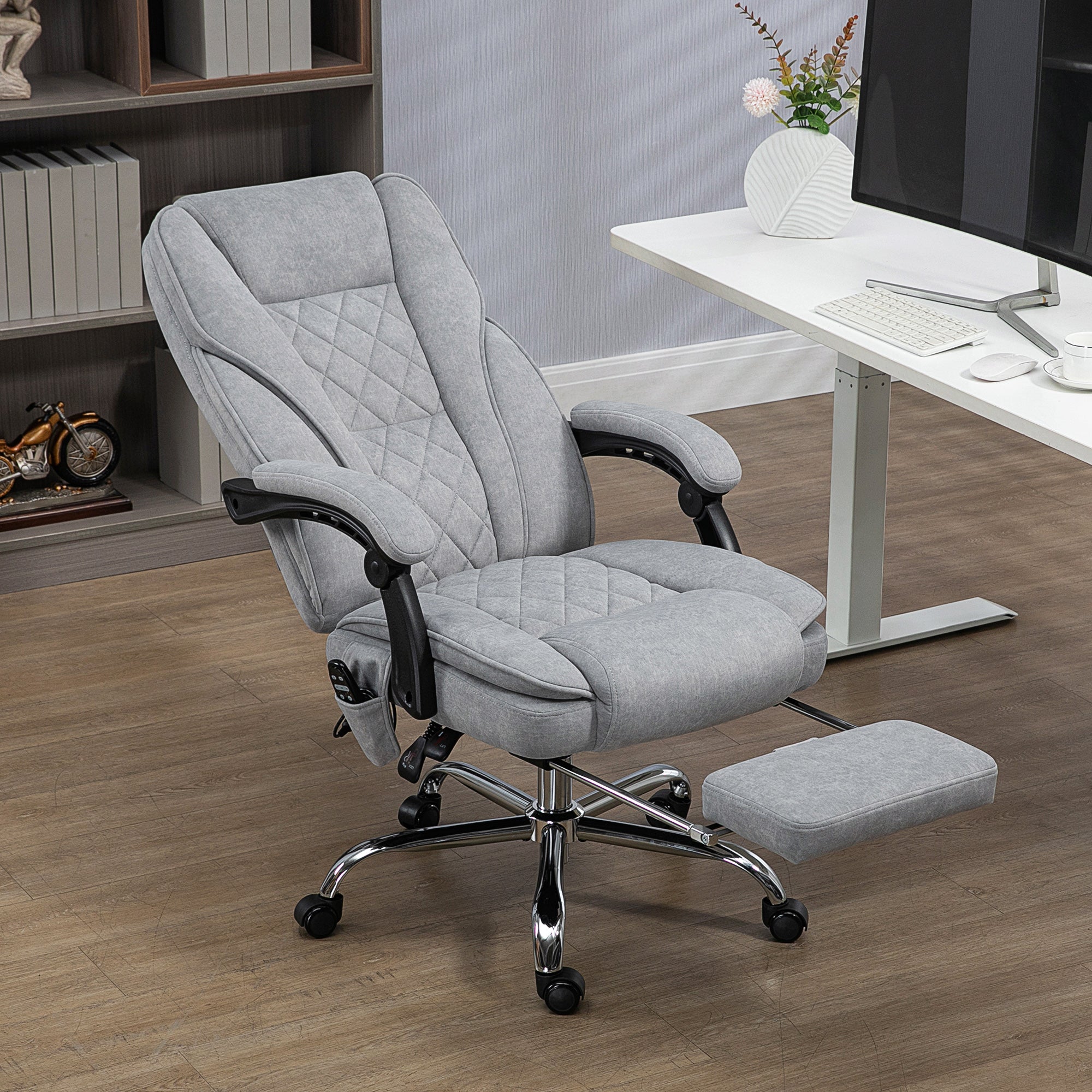 Massage Office Chair, Heated Reclining Computer Chair with Adjustable Height and Footrest, Grey Massage Chairs at Gallery Canada