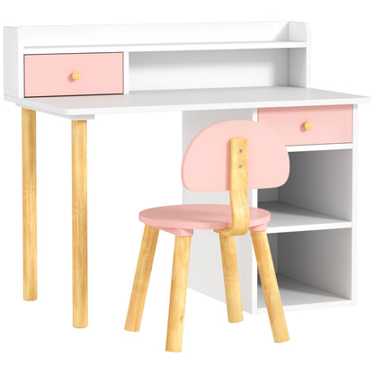 Kids Study Table and Chair Set, Kids Desk and Chair Set w/ Storage and Shelves, for 3-8 Year Old, Pink Kids Desk Sets   at Gallery Canada