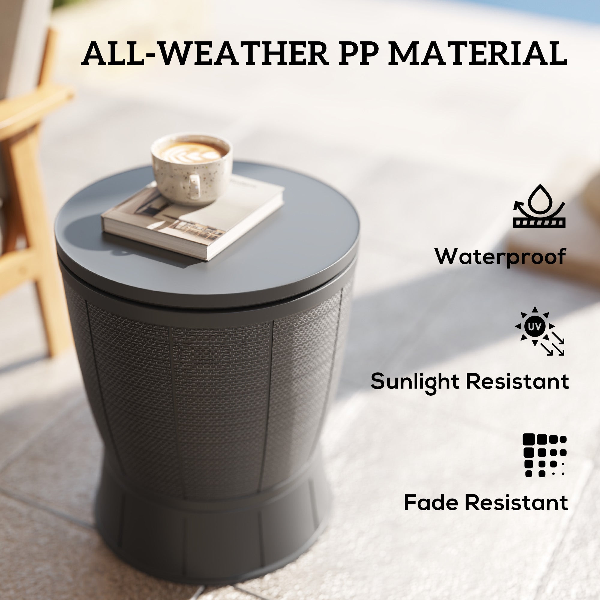 11 Gallon Patio Cooler Side Table, 3-in-1 Outdoor Cool Bar Table with Height Adjustable Top, Drainage Plug, Grey Patio Side Tables at Gallery Canada