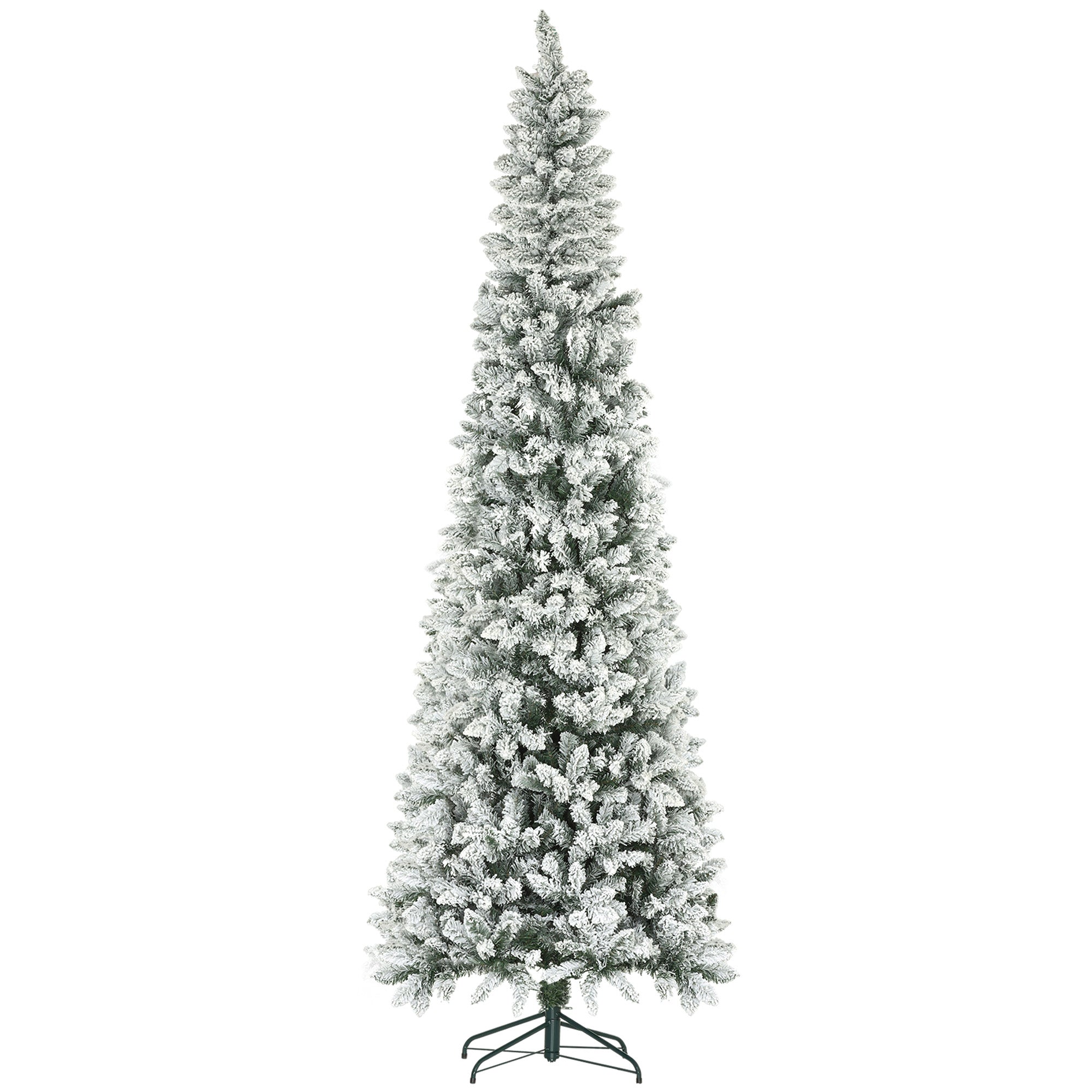 9ft Pencil Christmas Tree, Flocked Tree with 1277 Branch Tips and Metal Base for Home, Indoor, Holiday Pencil Christmas Trees   at Gallery Canada