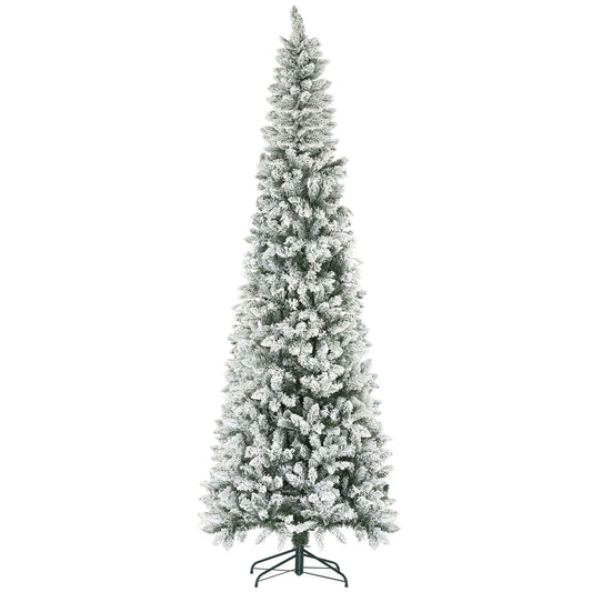 9ft Pencil Christmas Tree, Flocked Tree with 1277 Branch Tips and Metal Base for Home, Indoor, Holiday Pencil Christmas Trees   at Gallery Canada