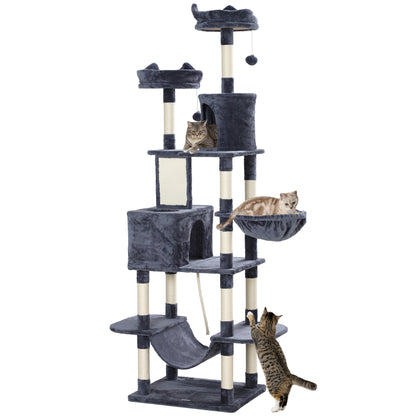 81" Large Cat Tree w/ Scratching Posts, Condos, Beds, Hammocks, Jumping Platforms, Toy Balls, Rope Cat Toy, Dark Grey Cat Towers   at Gallery Canada