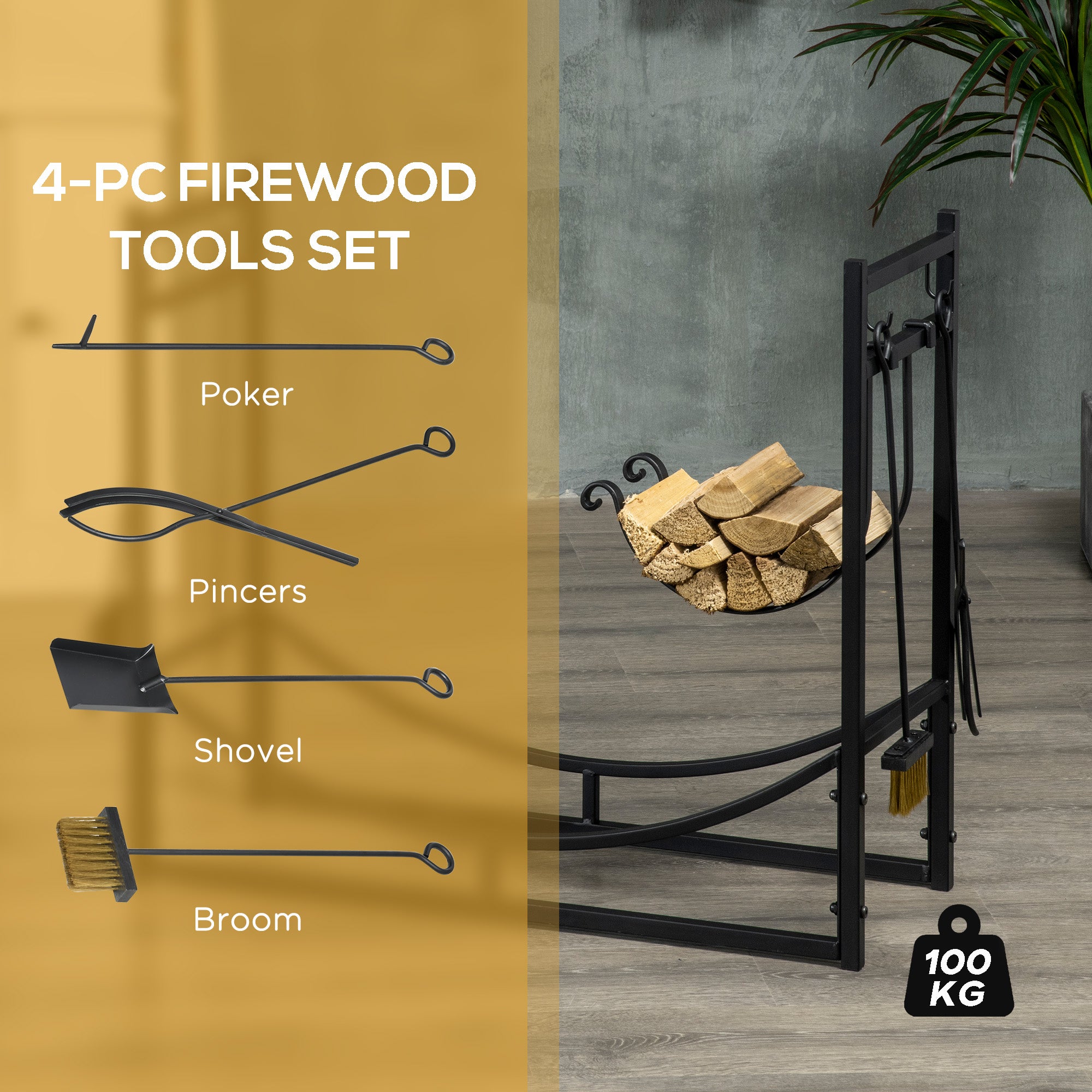 2-Tier Firewood Log Rack with 4 Tools 33