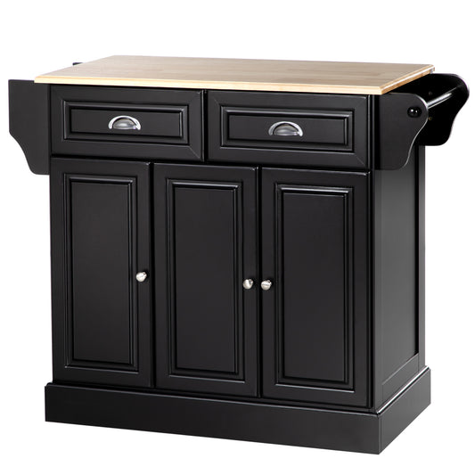 Kitchen Island with Storage Rolling Kitchen Serving Cart with Rubber Wood Top Towel Rack Storage Drawer Cabinet Black Kitchen Islands & Kitchen Carts   at Gallery Canada