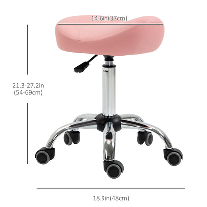 Saddle Stool, Height Adjustable Rolling Salon Chair with PU Leather for Massage, Spa, Clinic, Beauty and Tattoo, Pink Salon Stools   at Gallery Canada