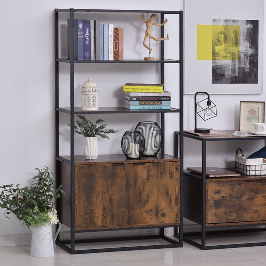 Storage Cabinet with 3 Open Shelves Cupboard Freestanding Tall Organizer Multifunctional Rack for Livingroom Bedroom Kitchen Rustic Brown Display Bookshelves Rustic Brown  at Gallery Canada