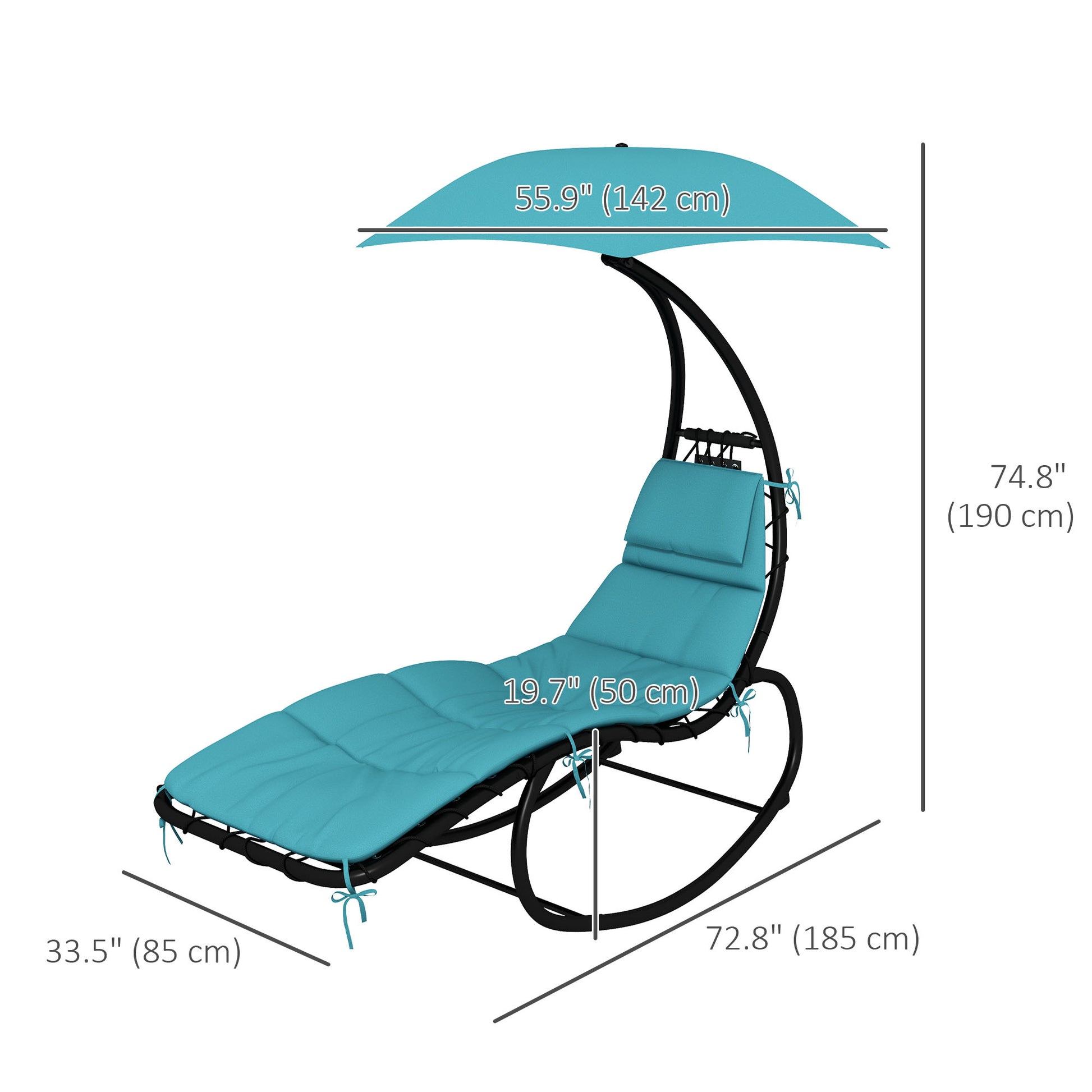 Tanning Chair with Sunshade Roof, Rocking Base, Cushion, Headrest, Turquoise Lounger Chairs   at Gallery Canada