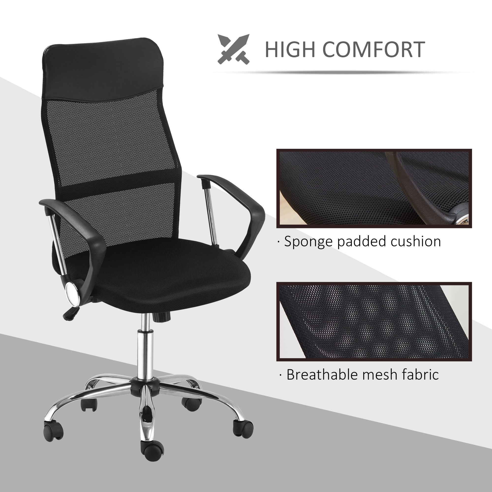 Mesh Office Chair, High Back Desk Chair, Swivel Computer Chair with Adjustable Height, Wheels, Black Task Chairs at Gallery Canada