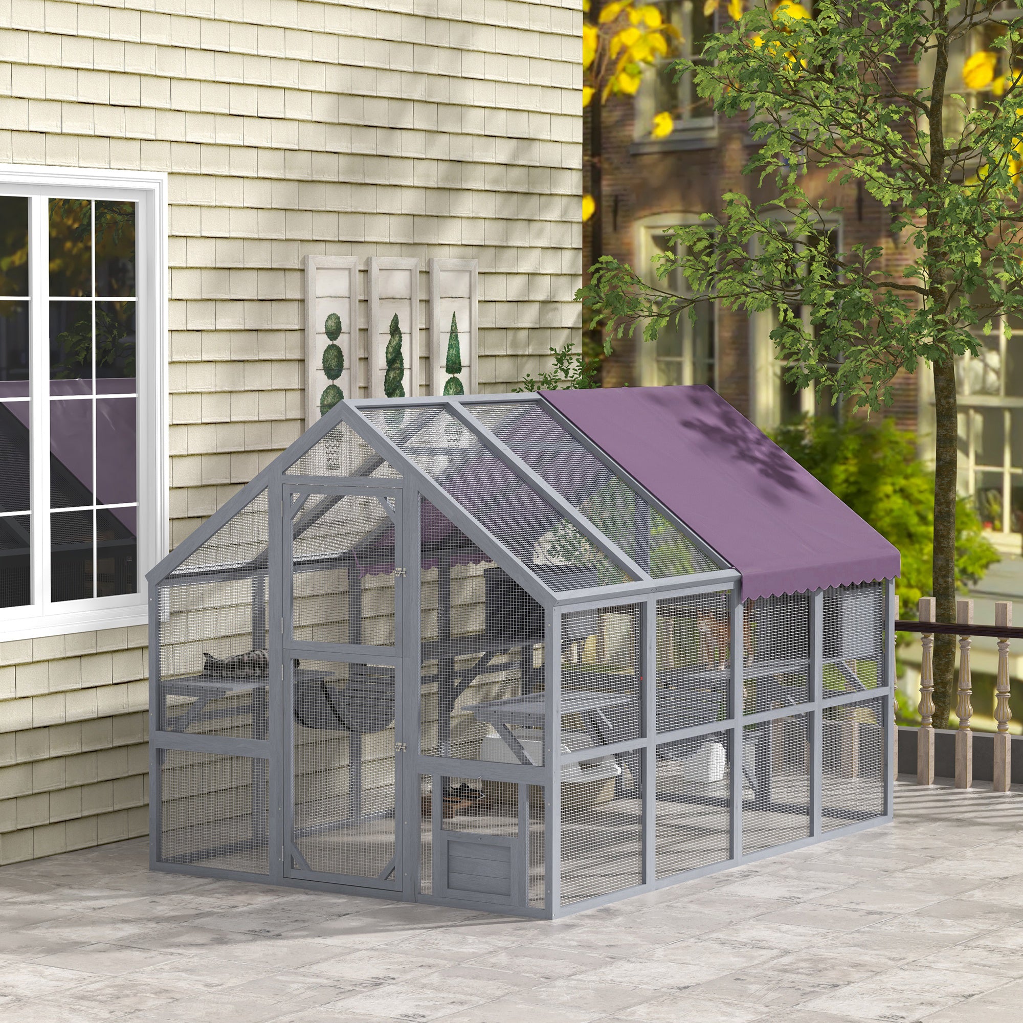 Outdoor Cat Enclosure Wooden Feral Cat House w/ Weatherproof Canopy, Bridges, Resting Boxes, Platforms, for 3-6 Cats Outdoor Cat Enclosures at Gallery Canada
