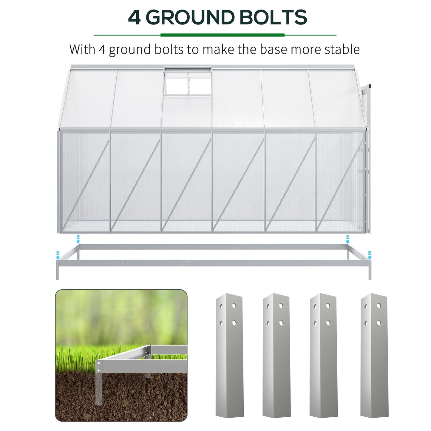 6' x 12' x 6.5' Walk-in Greenhouse, Polycarbonate Greenhouse with Adjustable Roof Vent, Base, Sliding Door, Clear Walk In Greenhouses   at Gallery Canada