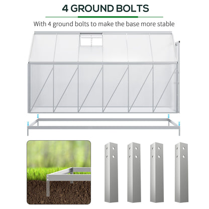 6' x 12' x 6.5' Walk-in Greenhouse, Polycarbonate Greenhouse with Adjustable Roof Vent, Base, Sliding Door, Clear Walk In Greenhouses   at Gallery Canada