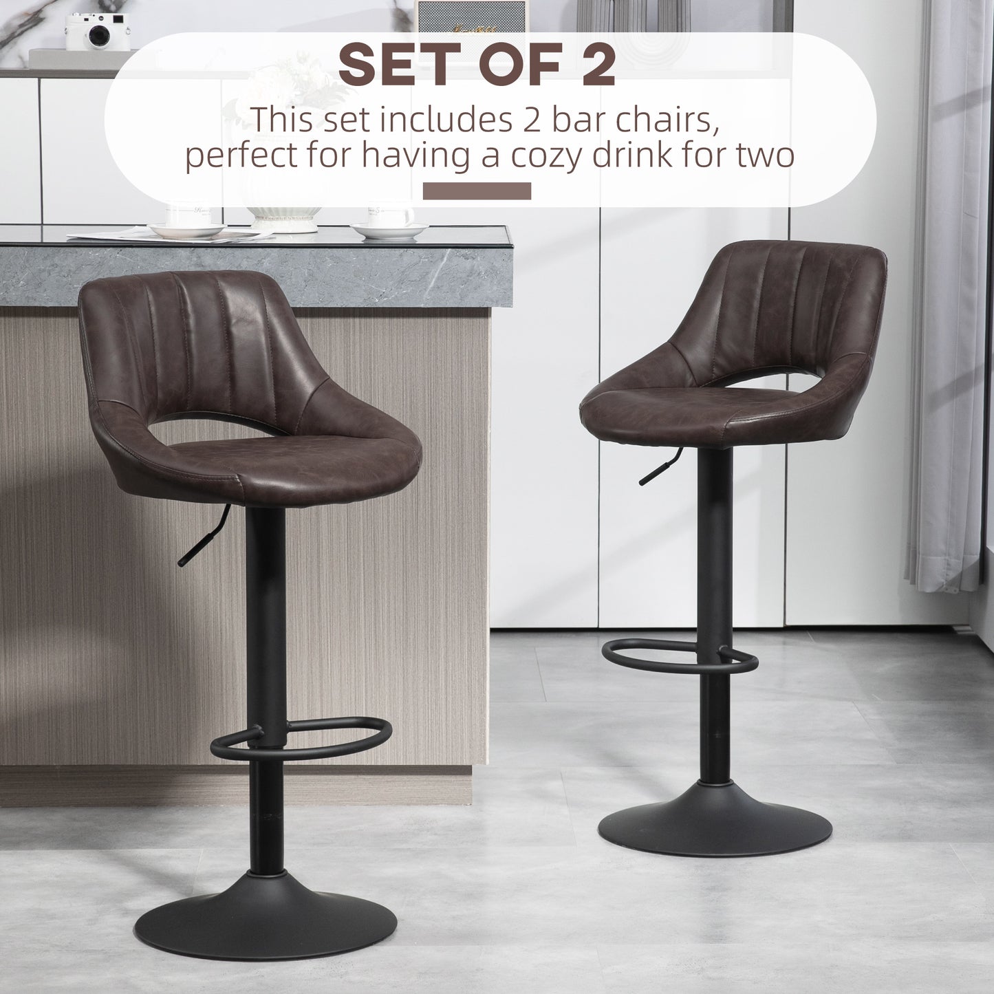 Swivel Bar Stools Set of 2, Faux Leather Upholstered Counter Height Barstools with Round Metal Base Bar Stools   at Gallery Canada