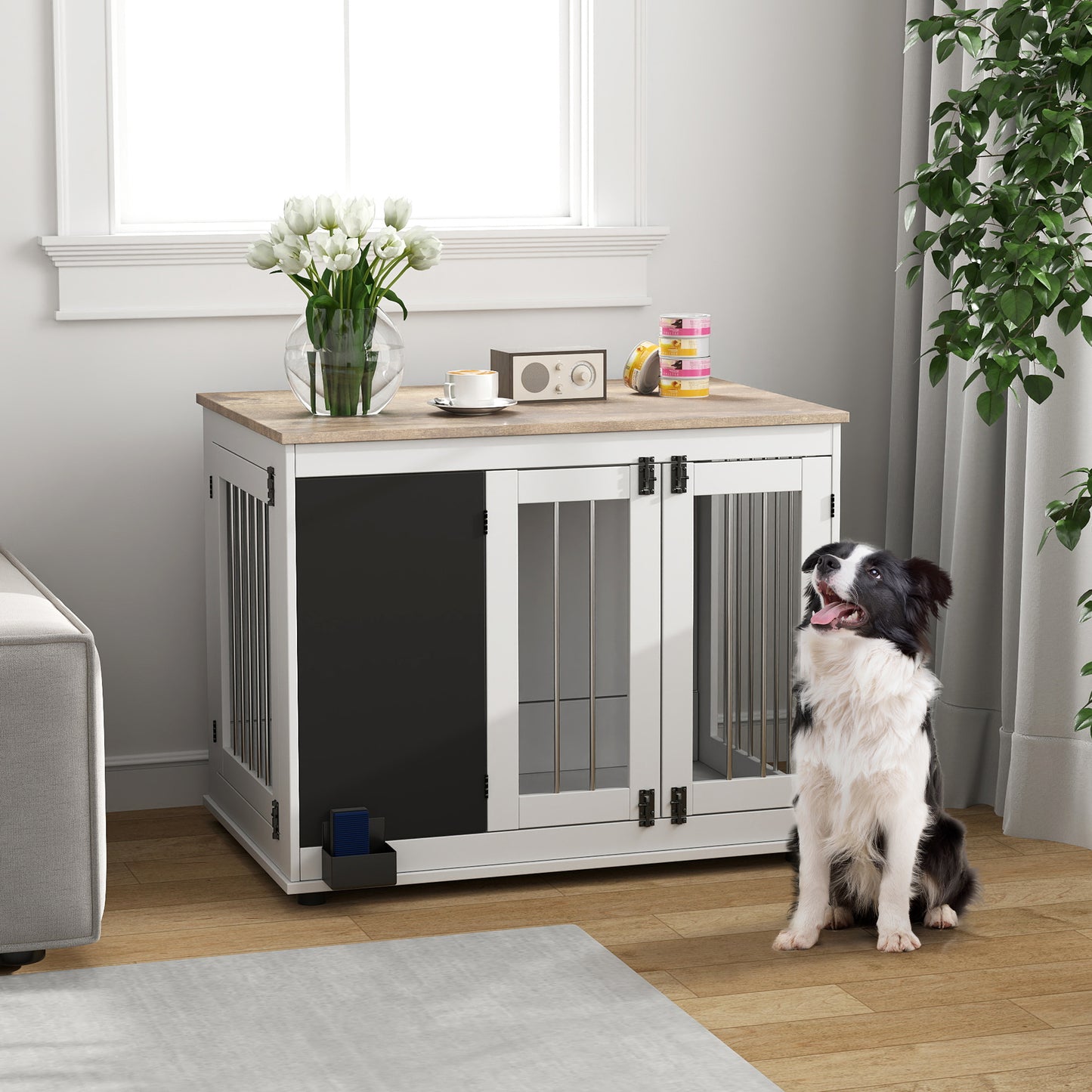 39" Dog Crate Furniture Side End Table for Large Dogs w/ Blackboard, Three Doors, White Houses, Kennels & Pens   at Gallery Canada