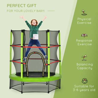 Φ55" Kids Trampoline with Enclosure Net Steel Frame Indoor Round Bouncer Rebounder Age 3 to 6 Years Old Green Trampolines   at Gallery Canada