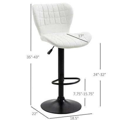 Bar Stools Set of 2 Adjustable Height Swivel Bar Chairs in PU Leather with Backrest &; Footrest, White Bar Stools   at Gallery Canada