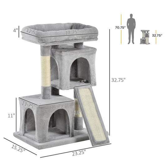 Plush Cat Tree Tower Activity Center with Sisal Scratching Post Scratching Board Perch Condo, Light Grey Cat Posts Light Grey  at Gallery Canada