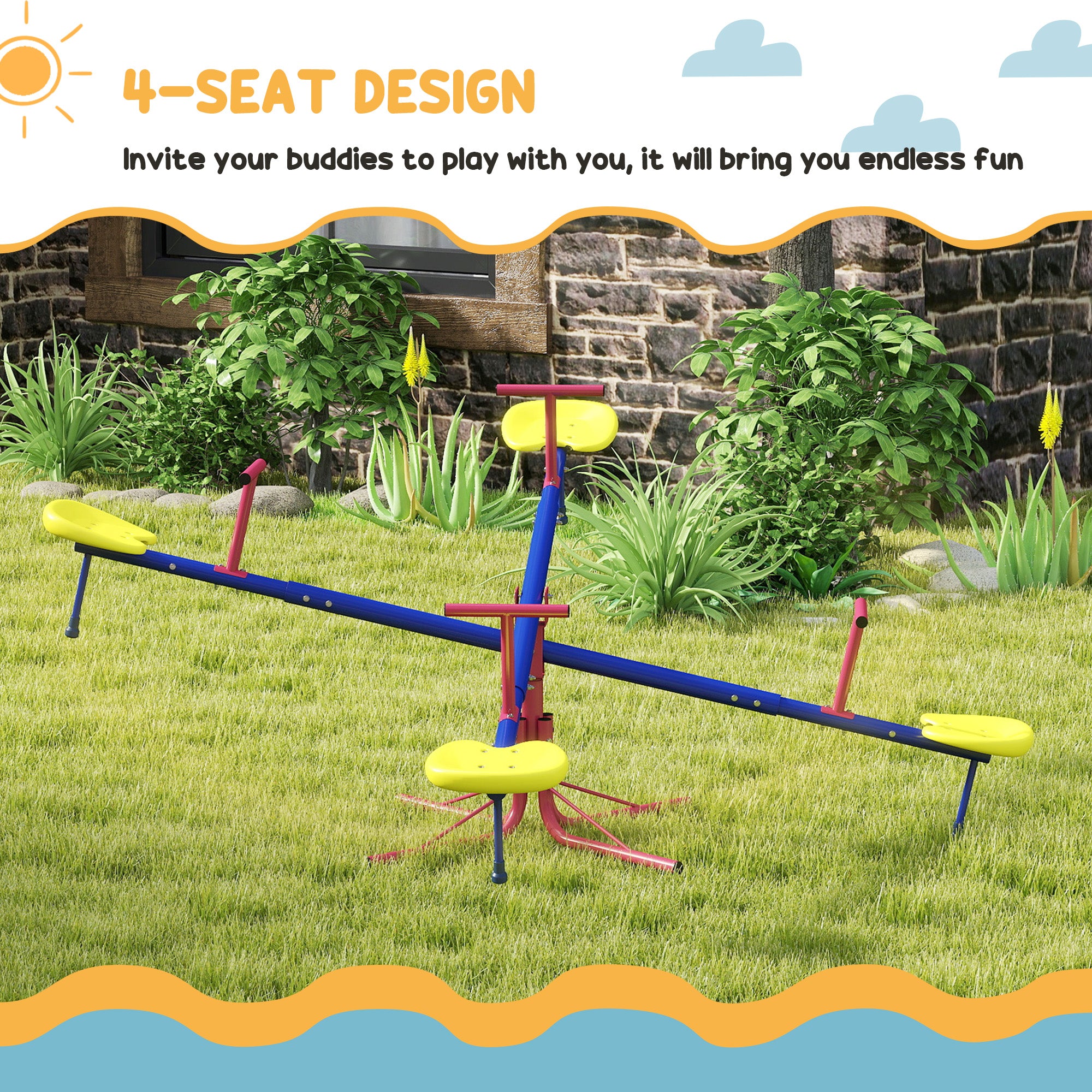 Kids Metal Seesaw Teeter Totter Children's Playground Equipment for Garden Outdoor Indoor Swing, 4 Seats Gym Sets & Swings at Gallery Canada