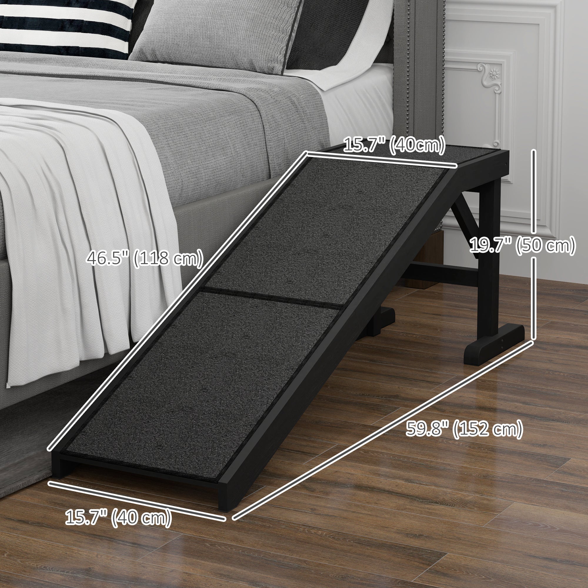 Pet Ramp Bed Steps for Dogs Cats Non-slip Carpet Top Platform Pine Wood 59
