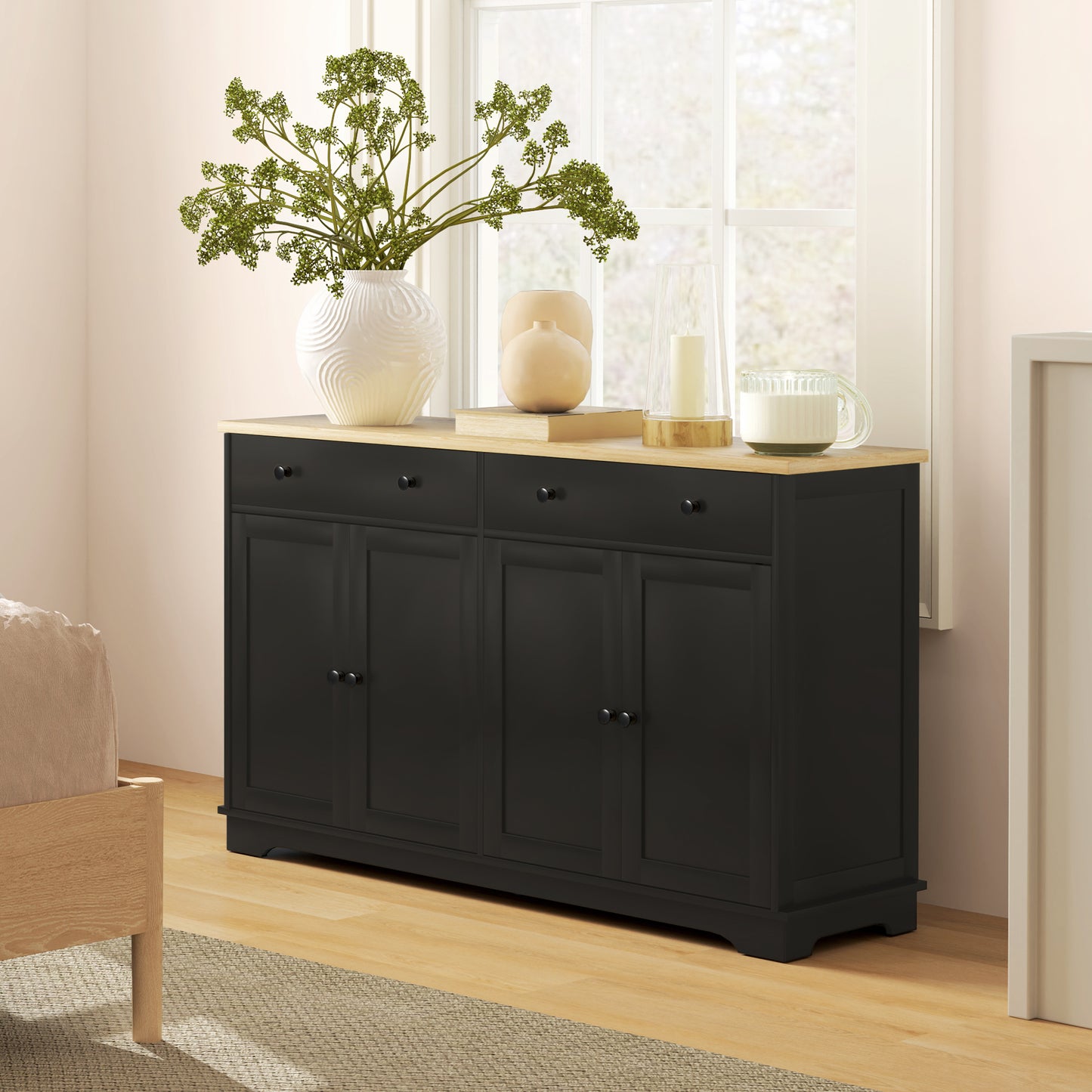 Modern Sideboard, Buffet Cabinet with Storage Drawers, Adjustable Shelves for Living Room, Dining Room, Entryway, Black Storage Cabinets   at Gallery Canada